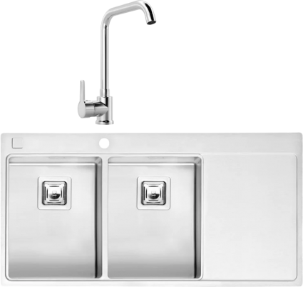 Комплект Мойка Reginox Nevada LUX OKG left L 30x30 сталь + Смеситель MEGA Ege MG-PL10 хром брашированная, прямоугольная