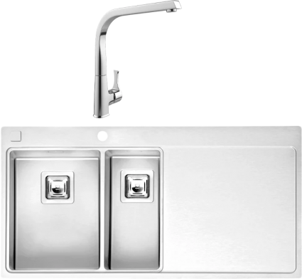 Комплект Мойка Reginox Nevada LUX OKG left L 30x18 сталь + Смеситель MEGA Mega брашированная, прямоугольная