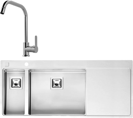 Комплект Мойка Reginox Nevada LUX OKG left L 18x50 сталь + Смеситель MEGA City MG- ZRV104 хром брашированная, прямоугольная