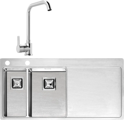 Комплект Мойка Reginox Nevada LUX OKG left L 18x30 сталь + Смеситель MEGA Ege MG-PL10 хром брашированная, прямоугольная