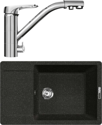 Комплект Мойка Lava L8.BAS basalt + Смеситель SG05 CR chrome матовая, прямоугольная