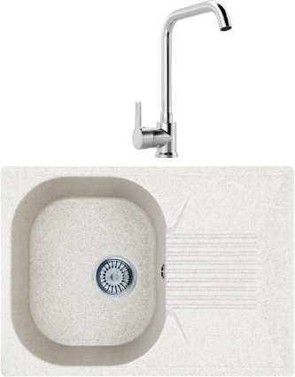 Комплект Мойка Whinstone Рона 1B 1D белый + Смеситель MEGA Ege MG-PL10 хром матовая, прямоугольная