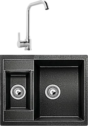 Комплект Мойка Whinstone Гарда 1 1/2B черный + Смеситель MEGA Ege MG-PL10 хром матовая, прямоугольная