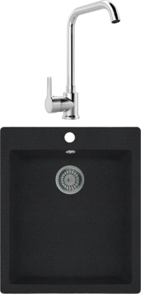 Комплект Мойка Whinstone Аркус 420 черный металлик + Смеситель MEGA Ege MG-PL10 хром прямоугольная,  в современном стиле