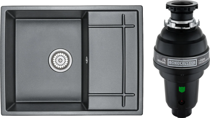 Комплект Мойка Granula 6501, шварц + Измельчитель Bone Crusher BC 1000-AS, матовая, прямоугольная
