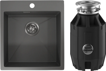 Комплект Мойка Granula 4600, графит матовый + Измельчитель Bone Crusher BC 910-AS, матовая, прямоугольная