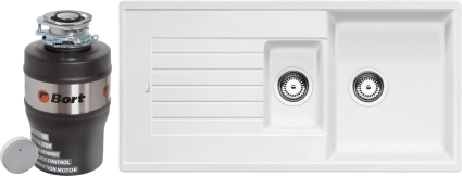 Комплект Мойка Blanco Zia 6S 514742 белая + Измельчитель Bort Alligator Mega матовая, прямоугольная
