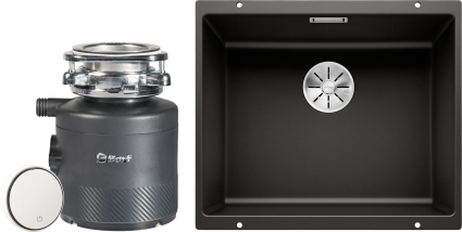Комплект Мойка Blanco Subline 500-U Silgranit, черная + Измельчитель Bort Alligator X, матовая, прямоугольная