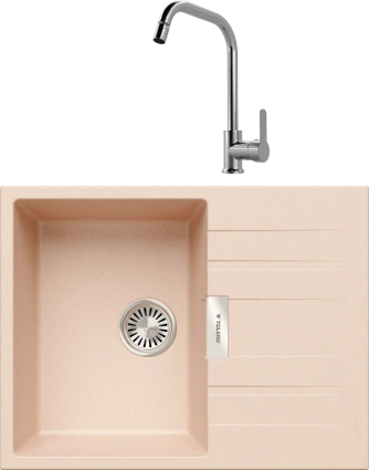 Комплект Мойка Tolero Loft TL-650 саванна + Смеситель MEGA City MG- ZRV104 хром матовая, прямоугольная