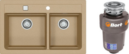 Комплект Мойка Alveus Atrox Granital 50 beige + Измельчитель Bort Titan Max Power матовая, прямоугольная
