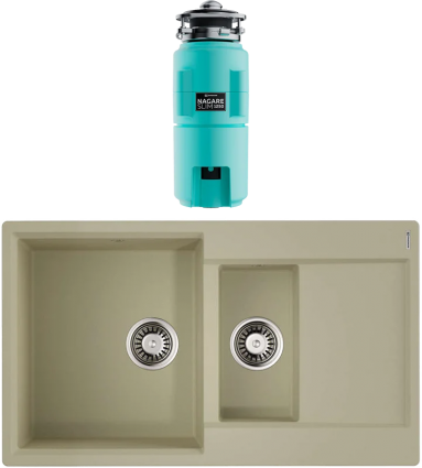 Комплект Мойка Omoikiri Daisen 86-2-BE ваниль + Измельчитель Nagare slim 1250-AZ azur blue матовая, прямоугольная