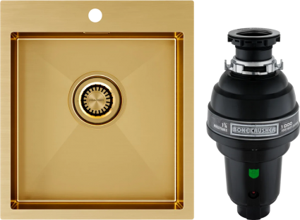 Комплект Мойка Paulmark Velten PM804551-BG золото + Измельчитель Bone Crusher BC 1000-AS брашированная, прямоугольная