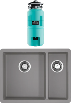 Комплект Мойка Omoikiri Kata 55-2-U-GR leningrad grey + Измельчитель Nagare slim 1250-AZ azur blue матовая, прямоугольная