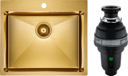 Комплект Мойка Paulmark Kroner PM215951-BG брашированное золото + Измельчитель Bone Crusher BC 1000-AS брашированная, прямоугольная