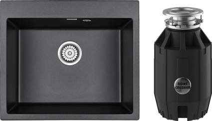 Комплект Мойка Paulmark Kante 60 PM106052-BL черный + Измельчитель Bone Crusher BC 910-AS матовая, прямоугольная