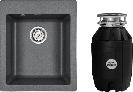 Комплект Мойка Paulmark Kante 40 PM104249-DG графит + Измельчитель Bone Crusher BC 810-AS матовая, прямоугольная
