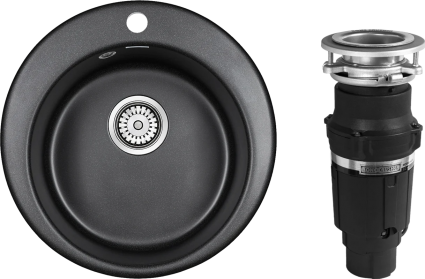 Комплект Мойка Paulmark Gelegen 50 PM404800-BL черный + Измельчитель Bone Crusher BC 610-AS матовая, круглая