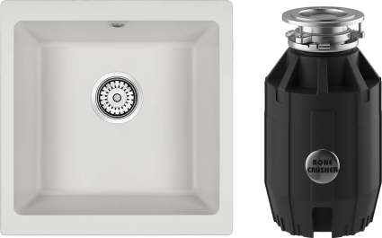 Комплект Мойка Paulmark Brilon PM104546-WH белый + Измельчитель Bone Crusher BC 910-AS матовая, прямоугольная