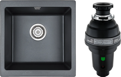 Комплект Мойка Paulmark Brilon PM104546-BLM черный металлик + Измельчитель Bone Crusher BC 1000-AS матовая, прямоугольная