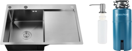 Комплект Мойка РМС MRK-7851BL-L c дозатором, графит + Измельчитель Paulmark Intenso, матовая, прямоугольная