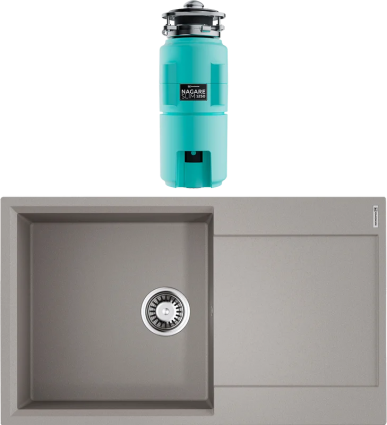 Комплект Мойка Omoikiri Daisen 86 leningrad grey + Измельчитель Nagare slim 1250-AZ azur blue матовая, прямоугольная