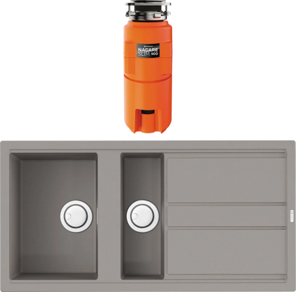 Комплект Мойка Omoikiri Kitagawa 100-2-GR leningrad grey + Измельчитель Nagare slim 900 матовая, прямоугольная