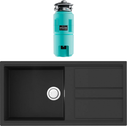 Комплект Мойка Omoikiri Kitagawa 100 графит + Измельчитель Nagare slim 1250-AZ azur blue матовая, прямоугольная