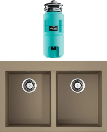 Комплект Мойка Omoikiri Bosen 80-2-SA бежевая + Измельчитель Nagare slim 1250-AZ azur blue матовая, прямоугольная