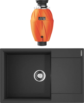 Комплект Мойка Omoikiri Daisen 78-LB черная + Измельчитель Nagare 1000 матовая, прямоугольная