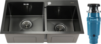 Комплект Мойка Melana S7240HB графит + Измельчитель Paulmark Intenso матовая, прямоугольная
