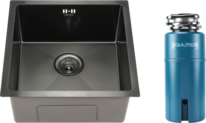 Комплект Мойка Melana D4545HB графит + Измельчитель Paulmark Intenso матовая, квадратная