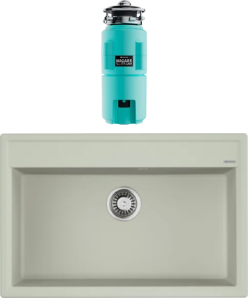 Комплект Мойка Omoikiri Daisen 77-PA пастила + Измельчитель Nagare slim 1250-AZ azur blue матовая, прямоугольная