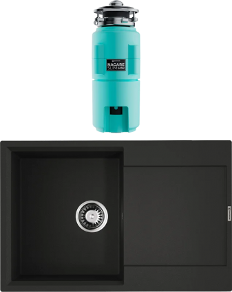 Комплект Мойка Omoikiri Daisen 78T-BL чёрная + Измельчитель Nagare slim 1250-AZ azur blue матовая, прямоугольная
