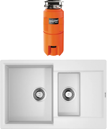 Комплект Мойка Omoikiri Daisen 78-2T-WH белая + Измельчитель Nagare slim 900 матовая, прямоугольная