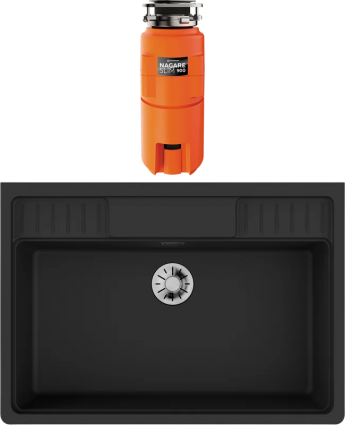 Комплект Мойка Omoikiri Kinokawa 90-GB графит + Измельчитель Nagare slim 900 матовая, прямоугольная