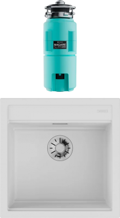 Комплект Мойка Omoikiri Kitagawa 51-WH белая + Измельчитель Nagare slim 1250-AZ azur blue матовая, квадратная