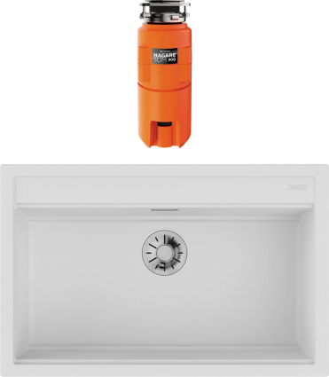 Комплект Мойка Omoikiri Kitagawa 79-LB-WH белая + Измельчитель Nagare slim 900 матовая, прямоугольная