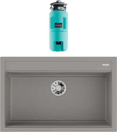 Комплект Мойка Omoikiri Kitagawa 79-LB-GR leningrad grey + Измельчитель Nagare slim 1250-AZ azur blue матовая, прямоугольная
