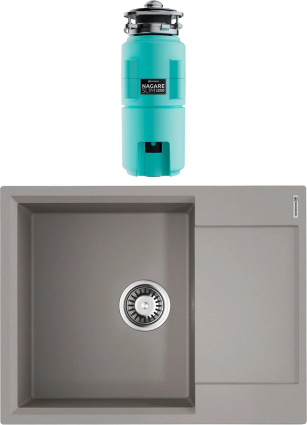 Комплект Мойка Omoikiri Daisen 65T-GR Leningrad grey + Измельчитель Nagare slim 1250-AZ azur blue матовая, прямоугольная