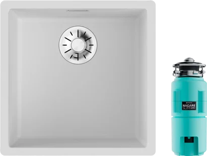 Комплект Мойка Omoikiri Yamakawa 45-Integra-WH белая + Измельчитель Nagare slim 1250-AZ azur blue матовая, квадратная