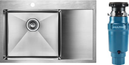 Комплект Мойка Paulmark Kroner PM217851-BSL брашированная нержавеющая сталь L + Измельчитель Intenso прямоугольная, с крылом
