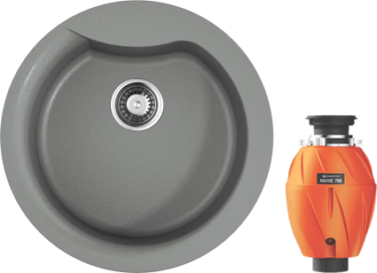 Комплект Мойка Omoikiri Yasugata 48R-GR leningrad grey + Измельчитель Nagare 750 матовая, круглая