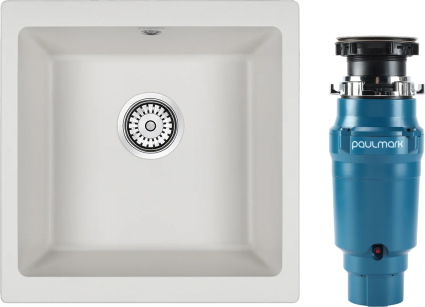 Комплект Мойка Paulmark Brilon PM104546-WH белый + Измельчитель Intenso матовая, прямоугольная