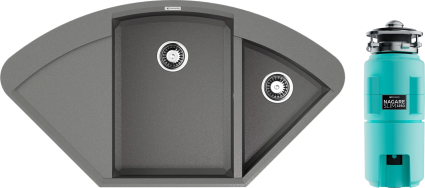 Комплект Мойка Omoikiri Sakaime 105C-GR leningrad grey + Измельчитель Nagare slim 1250-AZ azur blue матовая, многоугольная