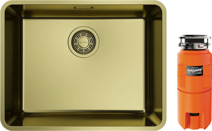 Комплект Мойка Omoikiri Omi 53-U/I Ultra-LG светлое золото + Измельчитель Nagare slim 1250 прямоугольная,  в современном стиле