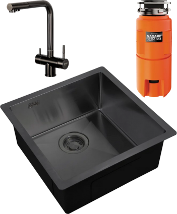 Комплект Мойка Zorg Light + Смеситель Inox SZR-7039 GRAFIT графит + Измельчитель Omoikiri Nagare slim 900 квадратная, мощность 550 Вт
