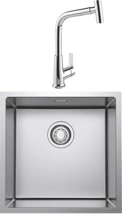 Комплект Мойка Omoikiri TADZAVA 44-U/I-Ultra + Смеситель MEGA Life MG-TK09 хром брашированная, квадратная