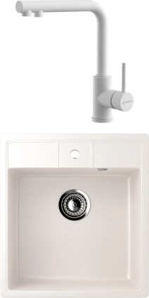 Комплект Мойка Ulgran U-406 -331 белая + Смеситель Omoikiri Nakagawa 2 Plus WH белый матовая, прямоугольная
