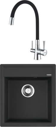 Комплект Мойка Omoikiri Daisen 46-BL черная + Смеситель Lemark Comfort LM3075C с гибким изливом, хром, черный, матовая, прямоугольная