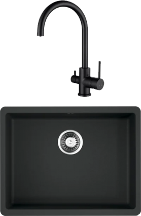 Комплект Мойка Omoikiri Kata 54-U-BL черная + Смеситель Kaiser Merkur 26744-9 черный матовая, прямоугольная